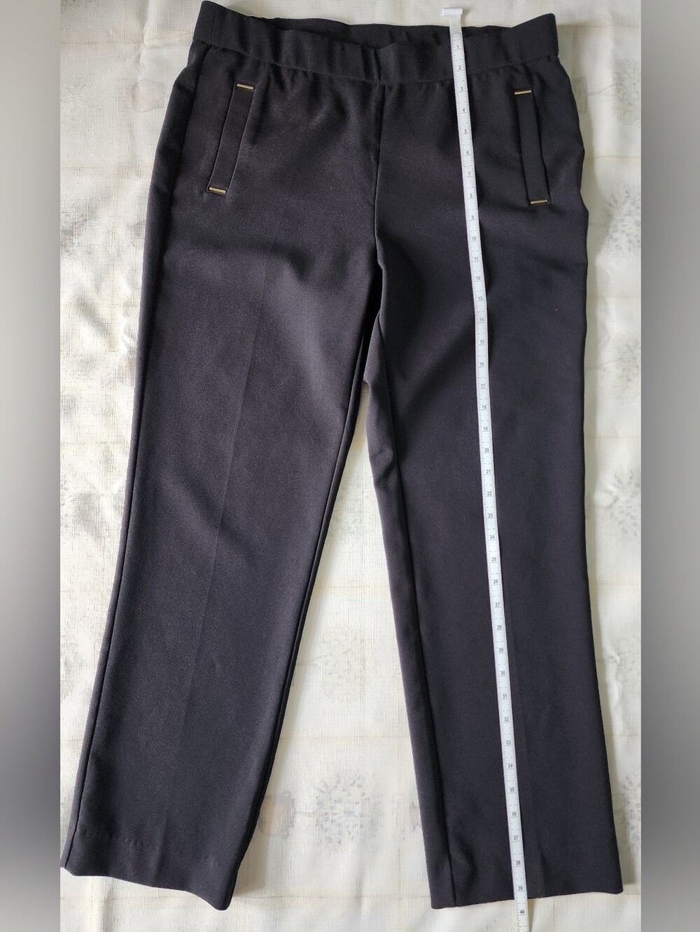 Anne Klein Black Straight-Leg Dress Pants with Gold Accent